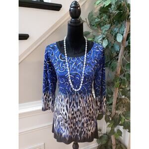Travelers by Chico’s Tunic Top Women's Medium Multi Printed Stretch Long Sleeve
